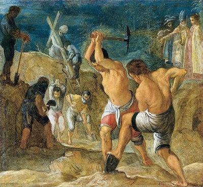 Adam  Elsheimer Die Ausgrabung der Kreuze Spain oil painting art